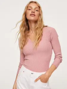 MANGO Women Pink Ribbed Pullover