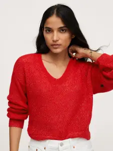 MANGO Women Red V-Neck Pullover