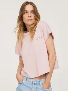 MANGO Women Rose Solid Extended Sleeves T-shirt
