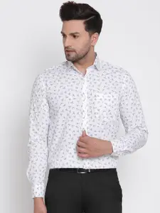 Copperline Men White Slim Fit Floral Opaque Printed Pure Cotton Formal Shirt