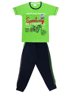 Todd N Teen Boys Green & Navy Blue Printed T-shirt with Pyjamas