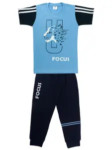 Todd N Teen Boys Blue & Black Printed T-shirt with Trousers