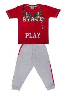 Todd N Teen Boys Red & Grey Printed T-shirt with Trousers