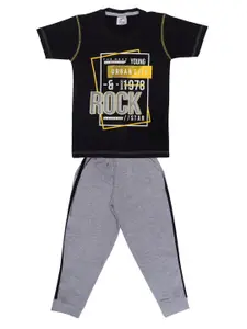Todd N Teen Boys Black & Grey Printed Pure Cotton T-shirt with Pyjamas