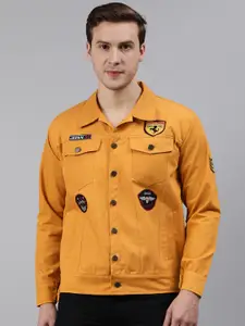 VOXATI Men Yellow Open Front Denim Jacket