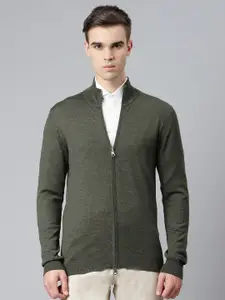 Matinique Men Olive Green Front-Open Sweater