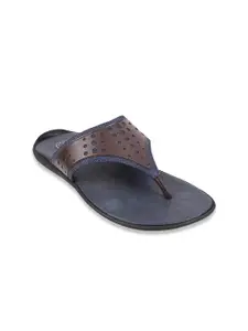 Mochi Men Brown & Navy Blue Textured Comfort Sandals