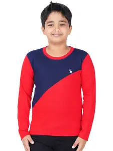 Kiddeo Boys Navy Blue & Red Colourblocked Slim Fit T-shirt