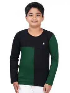 Kiddeo Boys Green & Black Colourblocked Slim Fit T-shirt