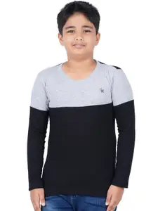 Kiddeo Boys Grey Melange & Black Colourblocked Slim Fit T-shirt