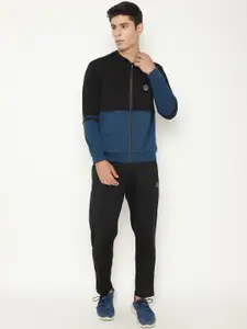 CHKOKKO Men Black & Blue Colourblocked Regular Fit Track Suits