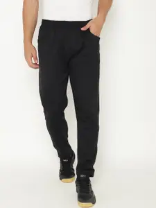 CHKOKKO Men Black Solid Straight-Fit Track Pants