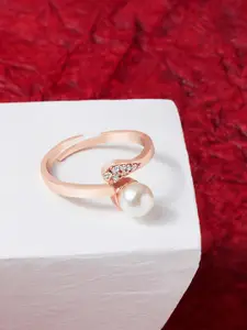 AMI Rose Gold-Plated White CZ-Studded Adjustable Contemporary Finger Ring