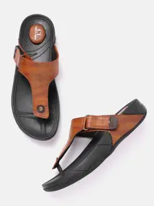 Carlton London Men Tan Brown Croc Textured One Toe Comfort Sandals