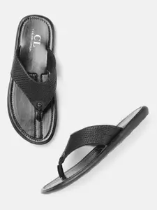 Carlton London Men Black Basketweave Textured Comfort Sandals