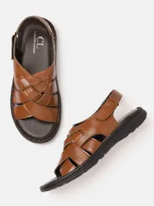 Carlton London Men Tan Brown Criss-Cross Comfort Sandals