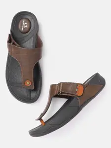 Carlton London Men Brown Croc Textured Comfort Sandals