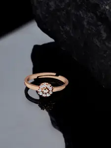 AMI Rose Gold-Plated White CZ-Studded Adjustable Finger Ring