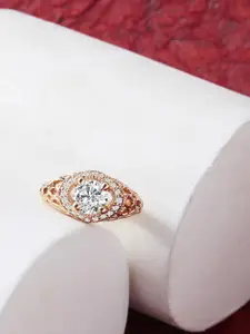 AMI Rose Gold-Plated White CZ-Studded Contemporary Adjustable Finger Ring
