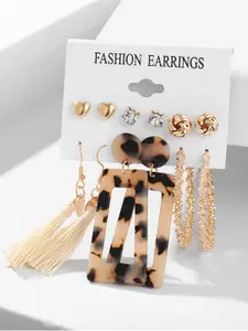 Shining Diva Fashion Combo Set Of 6 Gold-Toned Earrings