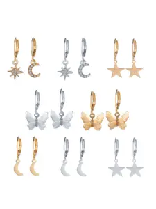 Shining Diva Fashion Combo Set Of 8 Gold and Silver Plated Earrings