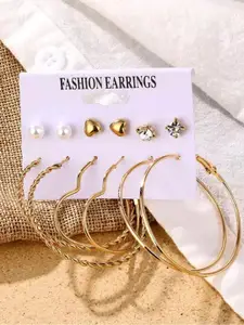 Shining Diva Fashion Combo Set Of 6 Gold-Toned Stud and Hoop Earrings