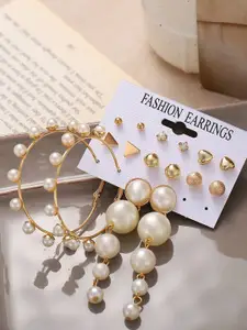 Shining Diva Fashion Combo Set Of 8 Gold-Toned Earrings