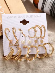 Shining Diva Fashion Combo Set Of 9 Gold-Toned Earrings