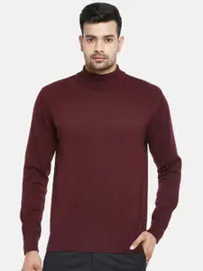 BYFORD by Pantaloons Men Burgundy Pure Cotton Solid Pullover Sweater
