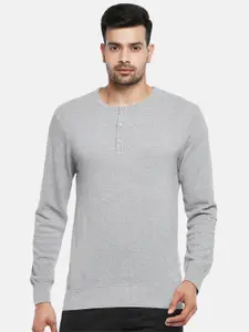 BYFORD by Pantaloons Men Grey Pure Cotton Solid Pullover Sweater