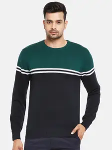 BYFORD by Pantaloons Men Green & Black Colourblocked Pullover Sweater