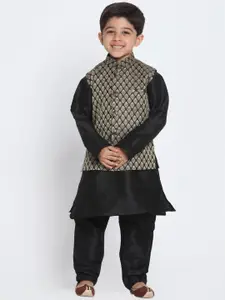 VASTRAMAY Boys Regular Kurta With Pyjamas & Woven Nehru Jacket