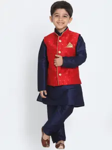 VASTRAMAY Boys Navy Blue Kurta with Salwar