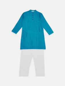 indus route by Pantaloons Boys Blue Striped Regular Kurta With Pyjamas