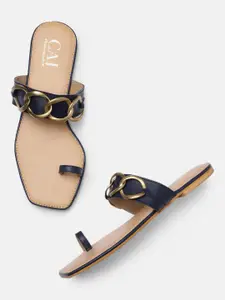 CAI Women Blue Solid One Toe Flats