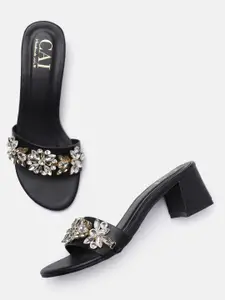CAI Black Embellished Block Heels