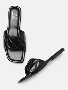 CAI Women Black Quilted Open Toe Flats
