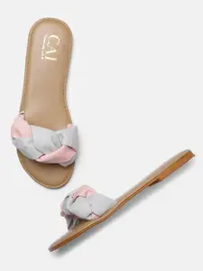 CAI Women Pink & Grey Braided Open Toe Flats