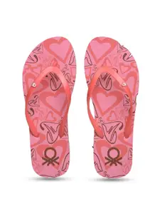 United Colors of Benetton Women Coral & White Printed Rubber Thong Flip-Flops