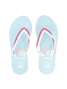 United Colors of Benetton Women Blue Printed Rubber Thong Flip-Flops