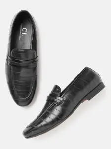 Carlton London Men Black Striped Textured Slip-Ons