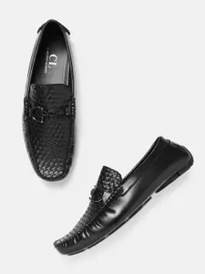Carlton London Men Black Basketweave Textured Driving Shoes