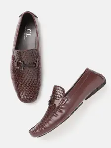 Carlton London Men Burgundy Basketweave Textured Driving Shoes