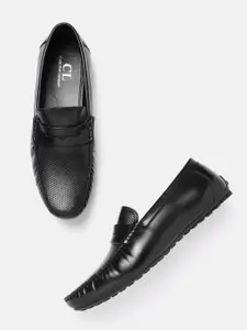 Carlton London Men Black Perforated Penny Driving Shoes