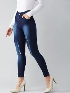 DOLCE CRUDO Women Blue Skinny Fit High-Rise Mildly Distressed Light Fade Stretchable Jeans