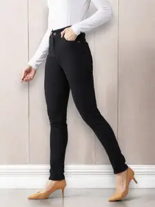 DOLCE CRUDO Women Black Slim Fit High-Rise Stretchable Jeans