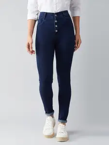 DOLCE CRUDO Women Navy Blue Skinny Fit Stretchable High-Rise Jeans