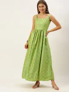 Ethnovog Green Ethnic Motifs A-Line Maxi Dress
