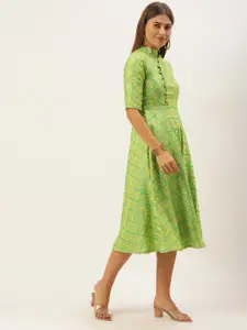 Ethnovog Green Ethnic Motifs A-Line Midi Dress