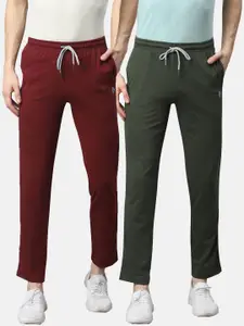 Almo Wear Men Green & Maroon Pack of 2 Slim Fit Track Pants
